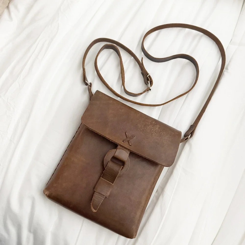 Hecho en Mexico Brown Leather Crossbody Bag Handmade Messenger Flap Satchel